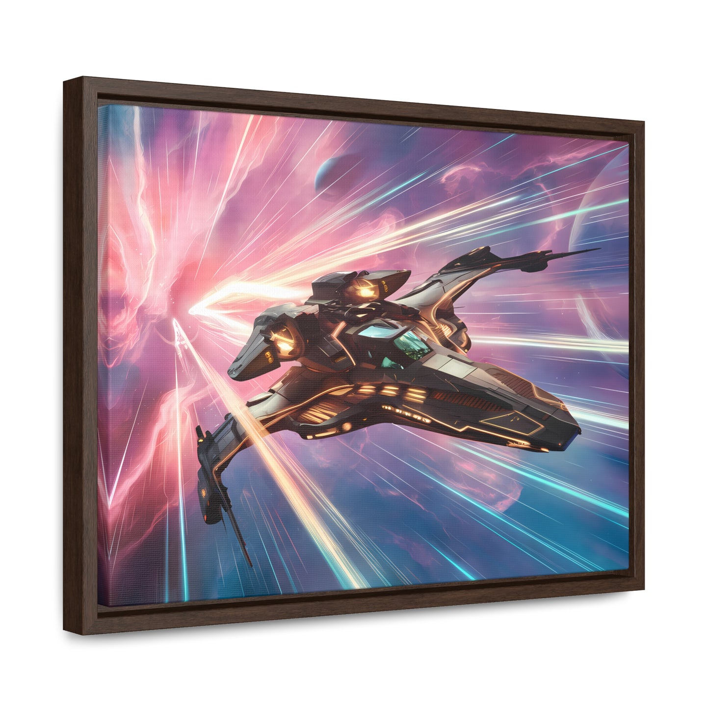 "Starship Through the Cosmic Rift" - Gallery Canvas Wraps, Horizontal Frame