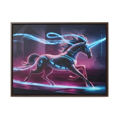 Cybernetic Unicorn in Neon Metropolis - Gallery Canvas Wraps, Horizontal Frame