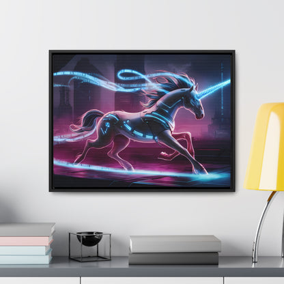 Cybernetic Unicorn in Neon Metropolis - Gallery Canvas Wraps, Horizontal Frame