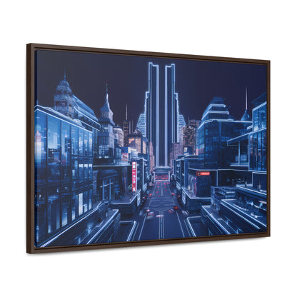 Neon Cityscape at Midnight - Gallery Canvas Wraps, Horizontal Frame