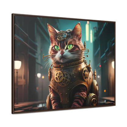 Clockwork Feline: Guardian of the Neon Alley - Gallery Canvas Wraps, Horizontal Frame