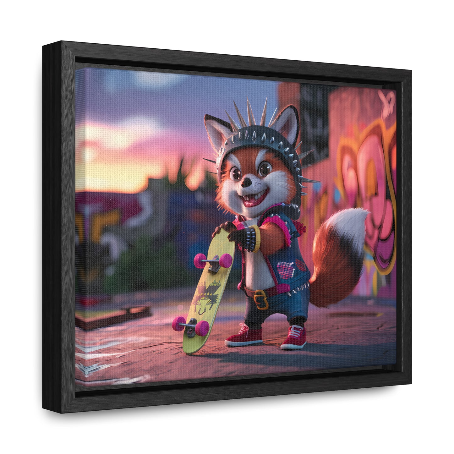 "Punk Skater Fox at Sunset" - Gallery Canvas Wraps, Horizontal Frame