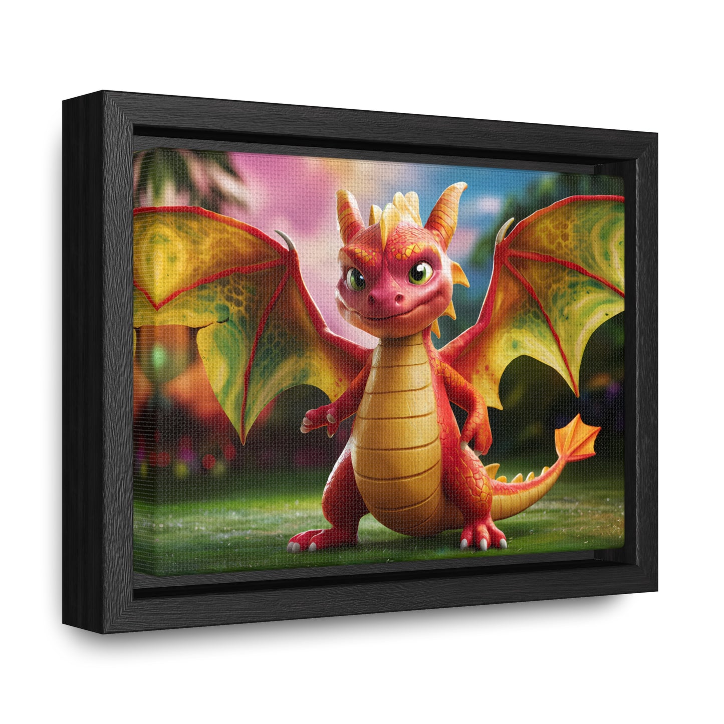 "Playful Baby Dragon in a Magical Forest" - Gallery Canvas Wraps, Horizontal Frame