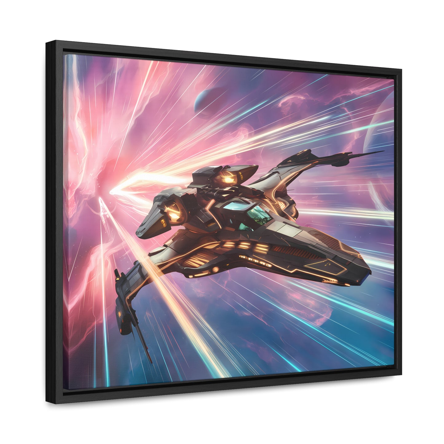 "Starship Through the Cosmic Rift" - Gallery Canvas Wraps, Horizontal Frame