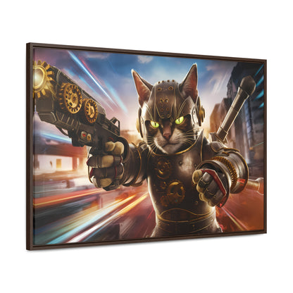 Cyberpunk Cat Warrior - Gallery Canvas Wraps, Horizontal Frame