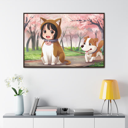 Blossom Walk with My Furry Friends - Gallery Canvas Wraps, Horizontal Frame