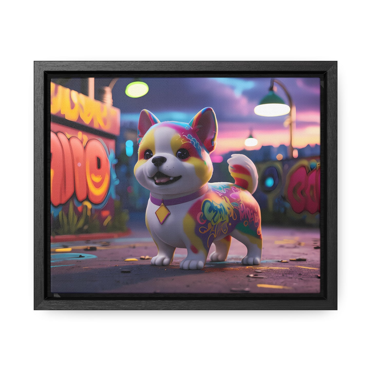 "Graffiti Pup in Neon Alley" - Gallery Canvas Wraps, Horizontal Frame