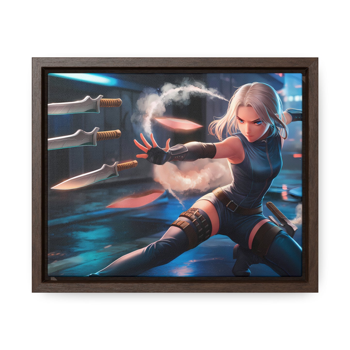 Blade Dancer in the Neon Shadows - Gallery Canvas Wraps, Horizontal Frame