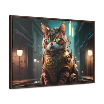 Clockwork Feline: Guardian of the Neon Alley - Gallery Canvas Wraps, Horizontal Frame