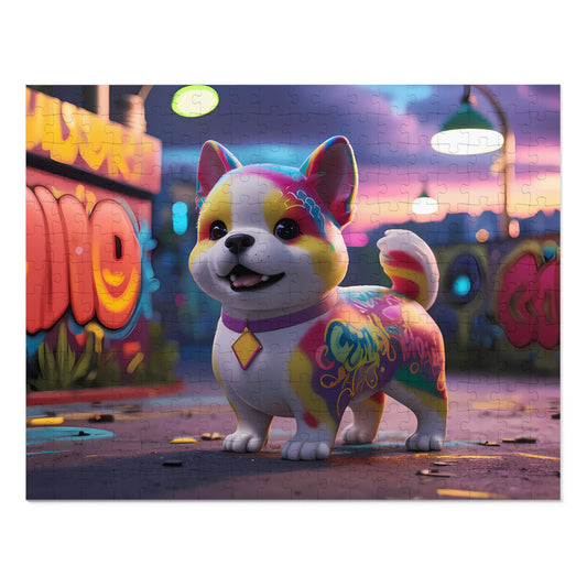 Urban Paws: Graffiti Pup at Dusk - Jigsaw Puzzle (30, 110, 252, 500,1000-Piece)