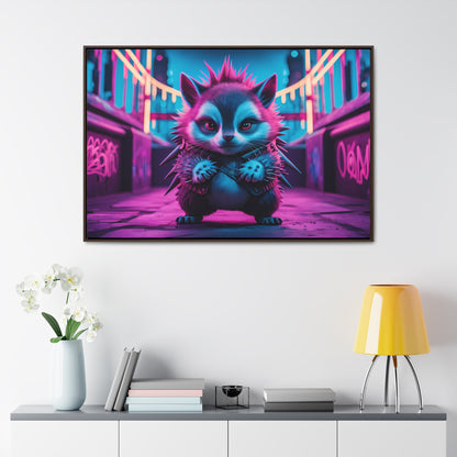 Punk Hedgehog in Neon City - Gallery Canvas Wraps, Horizontal Frame