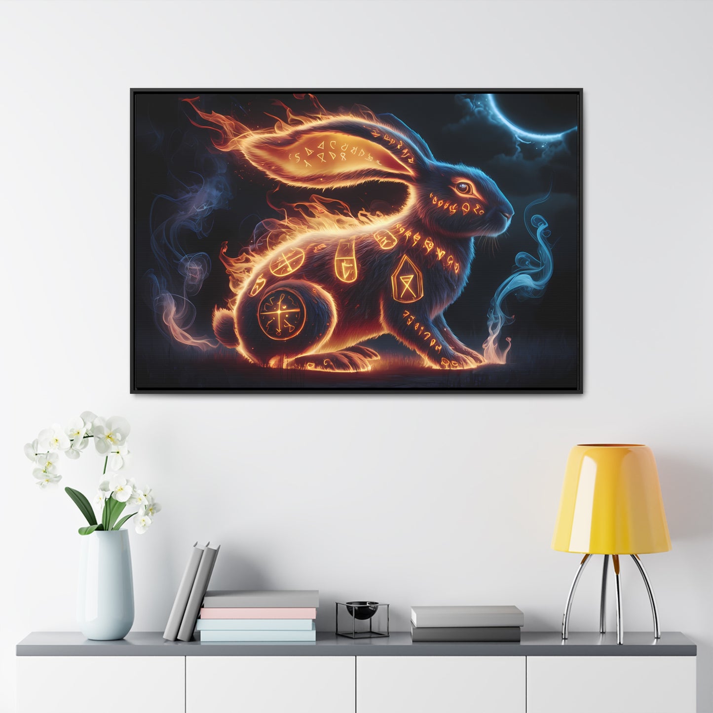 Runic Flame Rabbit - Gallery Canvas Wraps, Horizontal Frame