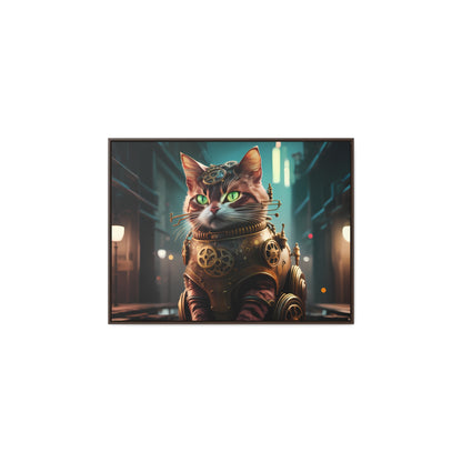 Clockwork Feline: Guardian of the Neon Alley - Gallery Canvas Wraps, Horizontal Frame