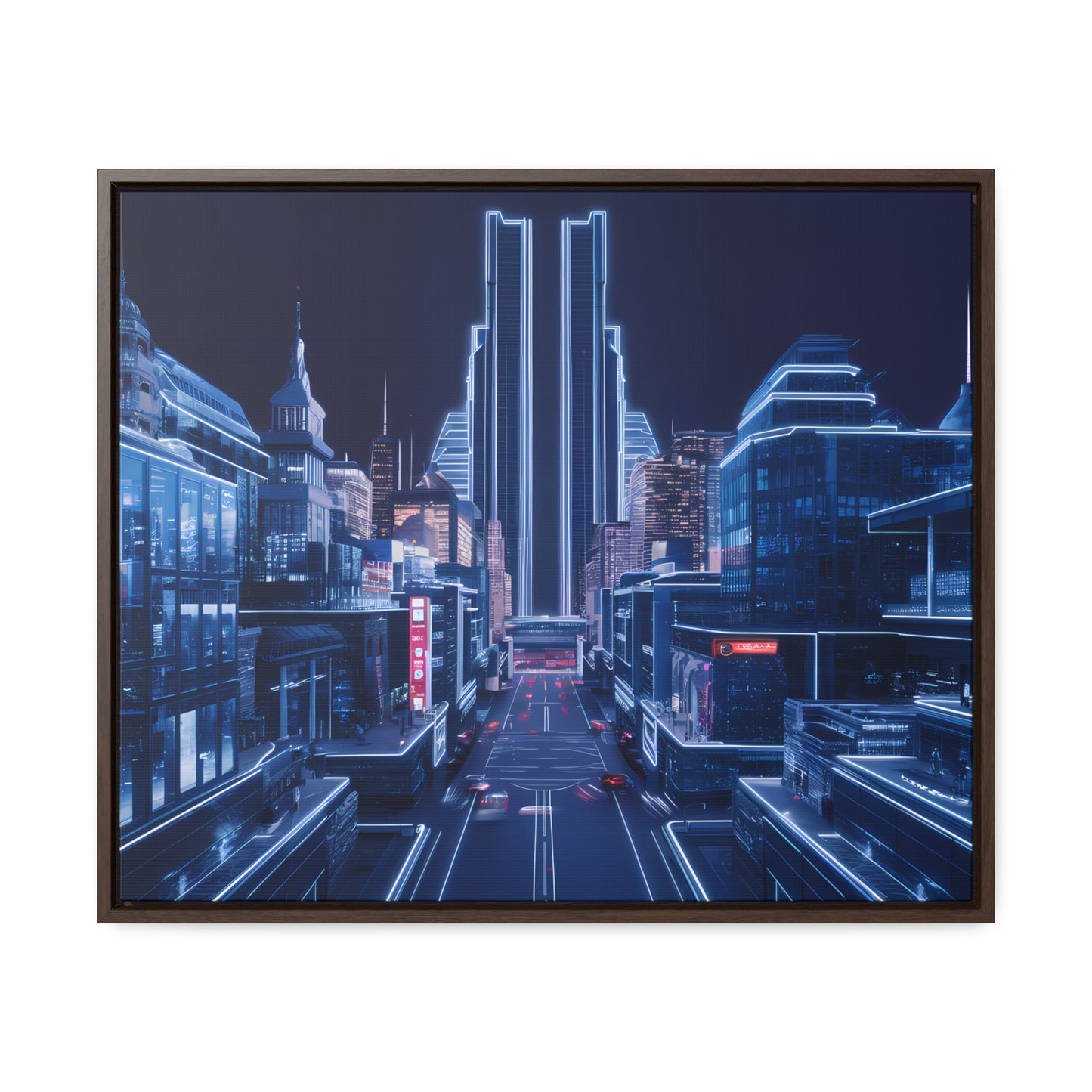 Neon Cityscape at Midnight - Gallery Canvas Wraps, Horizontal Frame