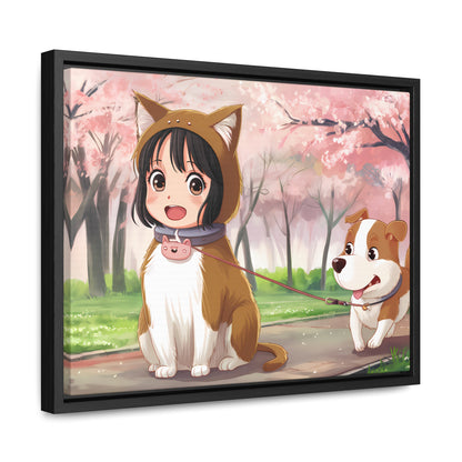 Blossom Walk with My Furry Friends - Gallery Canvas Wraps, Horizontal Frame