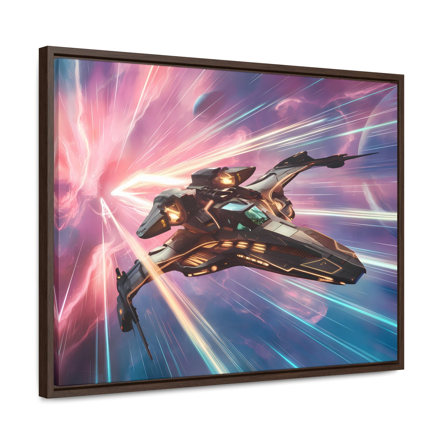 "Starship Through the Cosmic Rift" - Gallery Canvas Wraps, Horizontal Frame