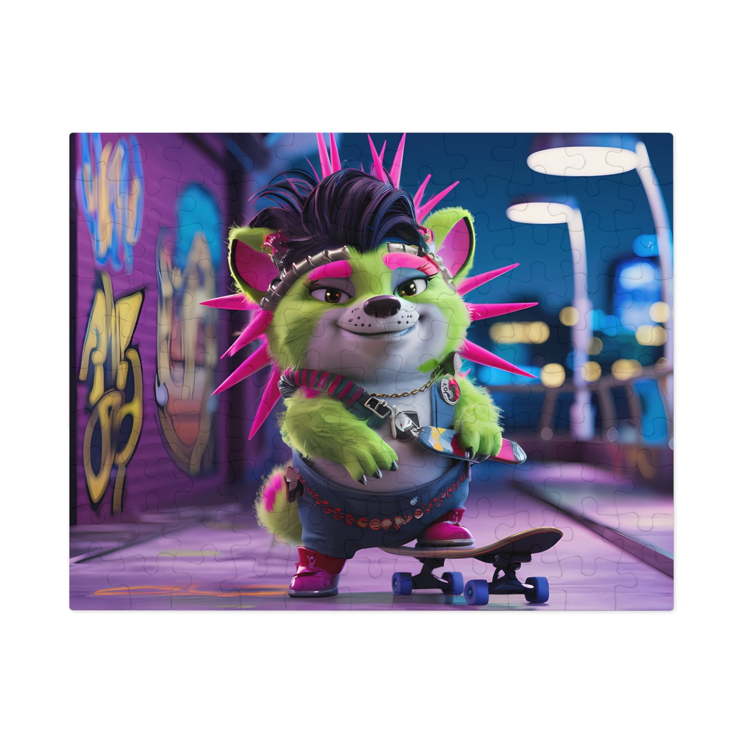 Neon Punk Skater in the City - Jigsaw Puzzle (30, 110, 252, 500,1000-Piece)