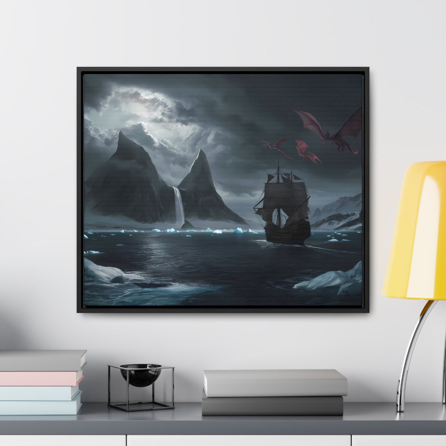 Dragons Over the Frozen Abyss - Gallery Canvas Wraps, Horizontal Frame