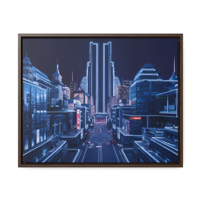 Neon Cityscape at Midnight - Gallery Canvas Wraps, Horizontal Frame