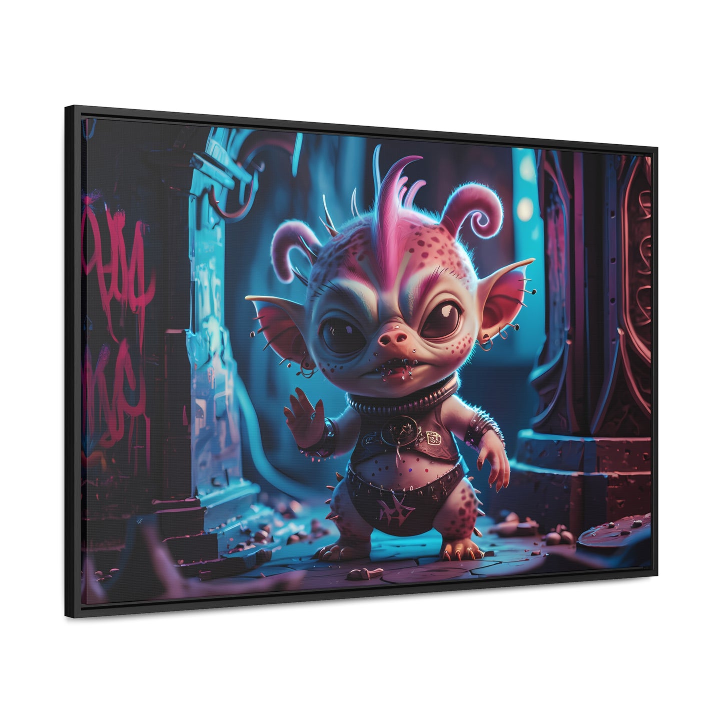 "Punk Goblin in Neon Alley" - Gallery Canvas Wraps, Horizontal Frame