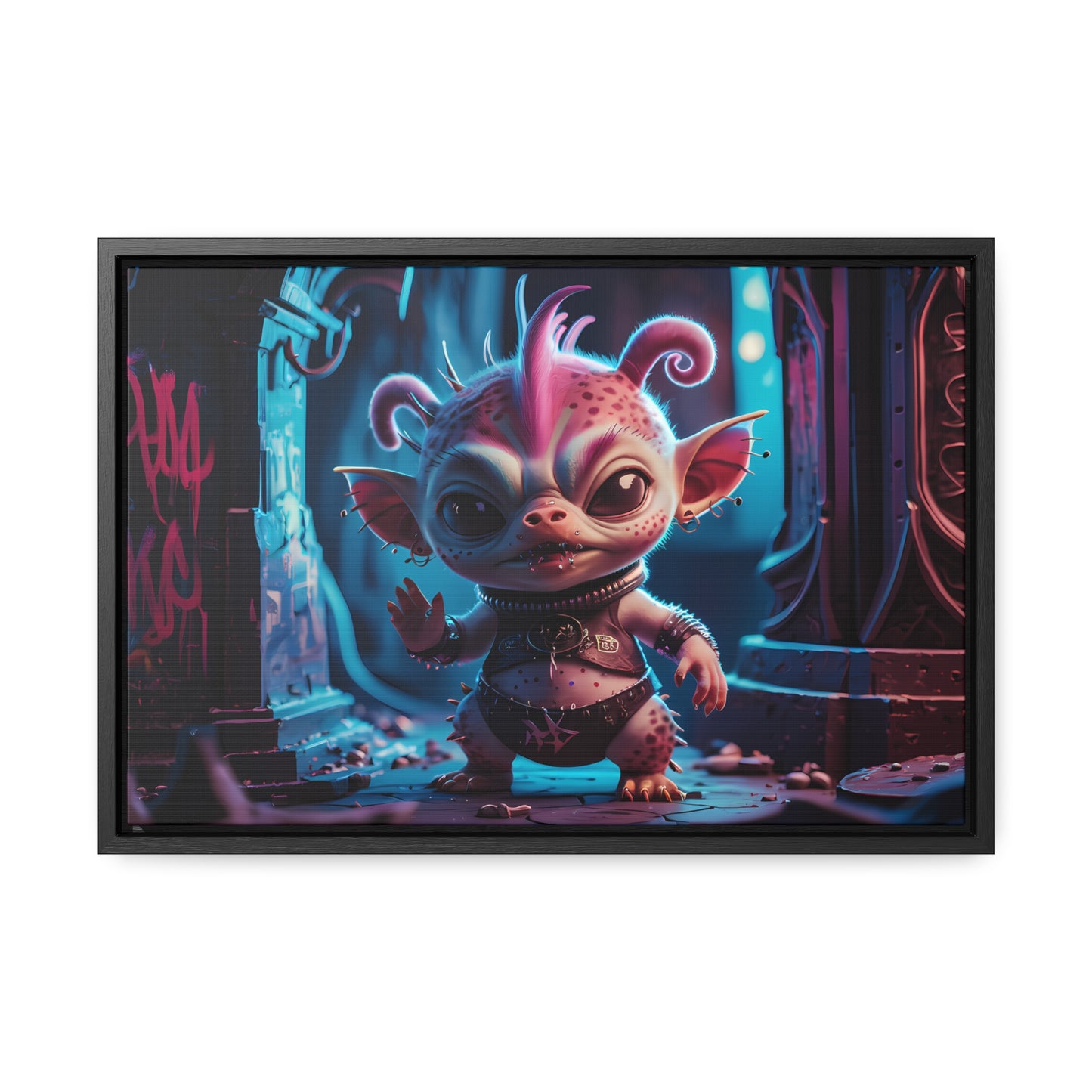 "Punk Goblin in Neon Alley" - Gallery Canvas Wraps, Horizontal Frame