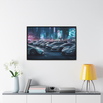 "Midnight Car Meet in Neon City" - Gallery Canvas Wraps, Horizontal Frame