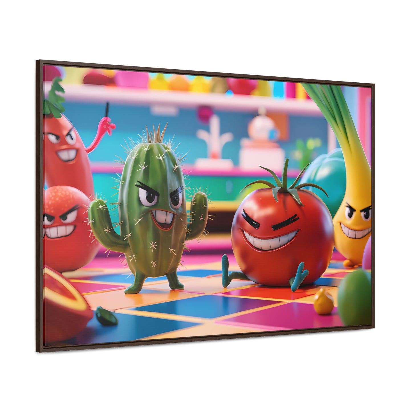 "Kitchen Showdown: The Produce Gang" - Gallery Canvas Wraps, Horizontal Frame