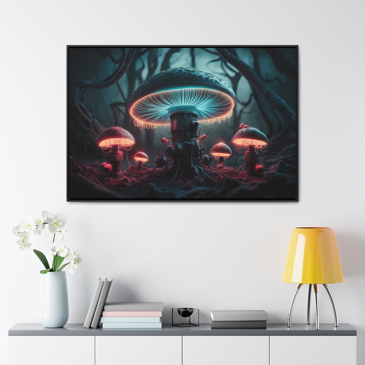 The Bioluminescent Mechanisms of the Neon Forest - Gallery Canvas Wraps, Horizontal Frame