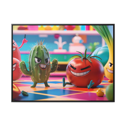 "Kitchen Showdown: The Produce Gang" - Gallery Canvas Wraps, Horizontal Frame