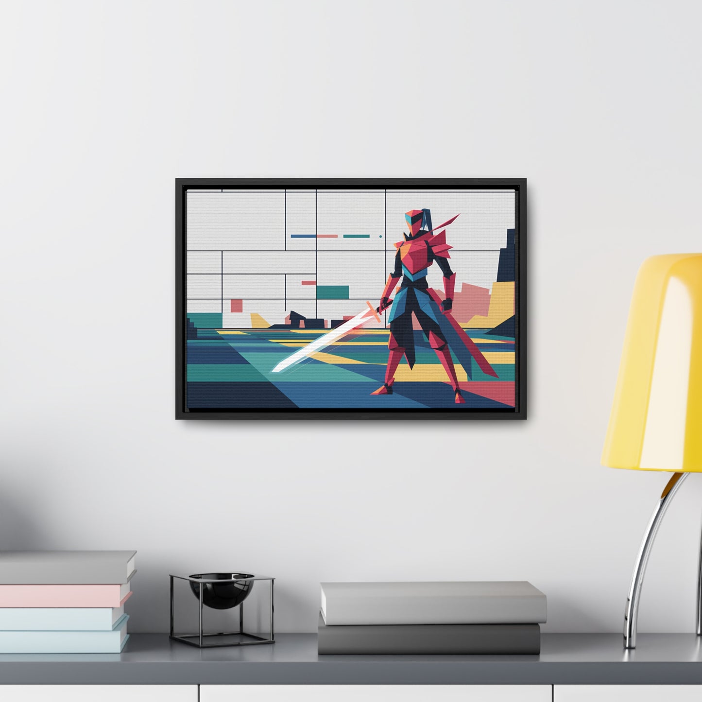 Neon Knight in a Digital Realm - Gallery Canvas Wraps, Horizontal Frame