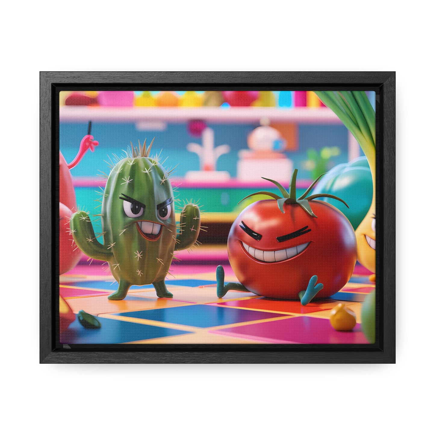 "Kitchen Showdown: The Produce Gang" - Gallery Canvas Wraps, Horizontal Frame