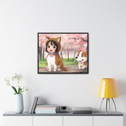 Blossom Walk with My Furry Friends - Gallery Canvas Wraps, Horizontal Frame