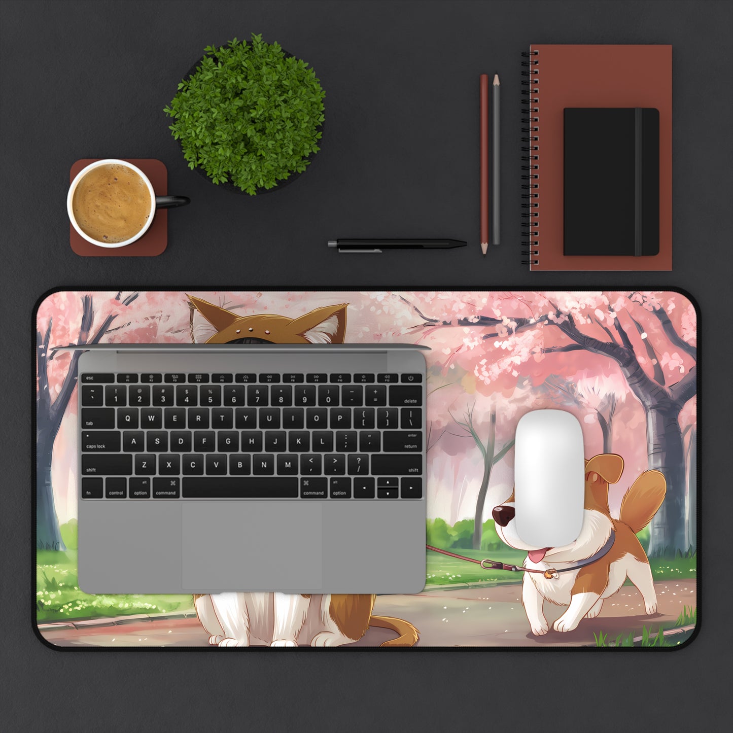 "Best Friends on a Spring Walk" - Desk Mat