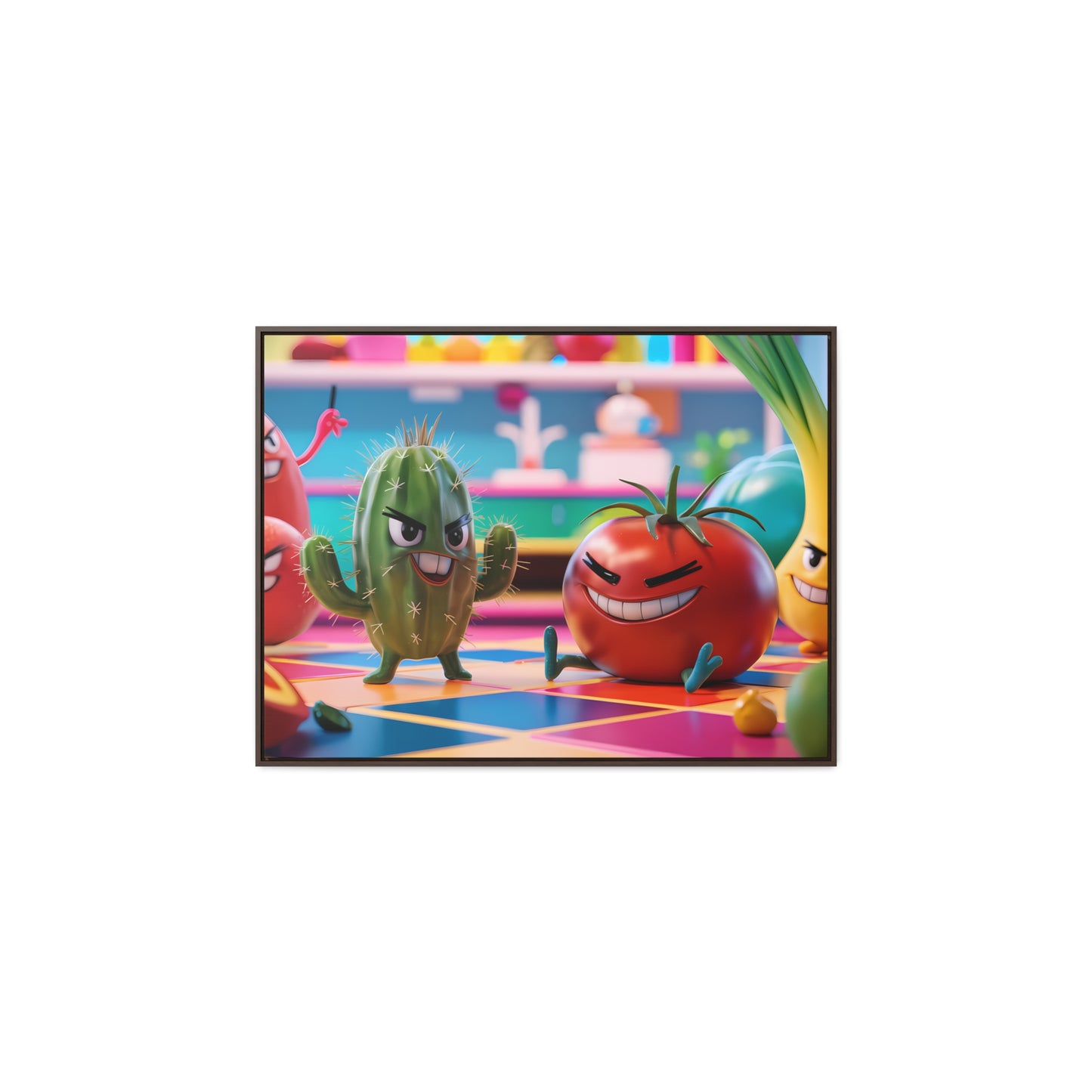 "Kitchen Showdown: The Produce Gang" - Gallery Canvas Wraps, Horizontal Frame