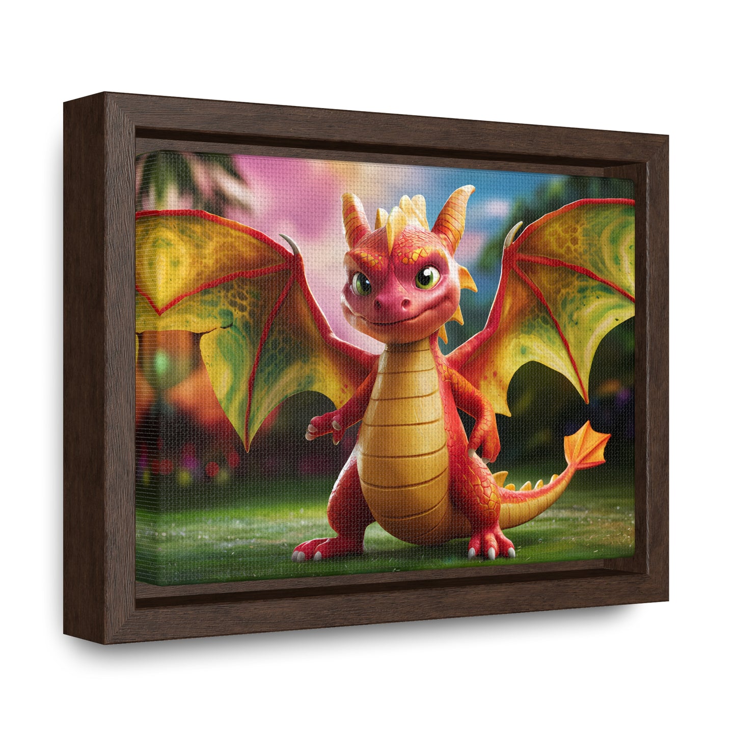 "Playful Baby Dragon in a Magical Forest" - Gallery Canvas Wraps, Horizontal Frame