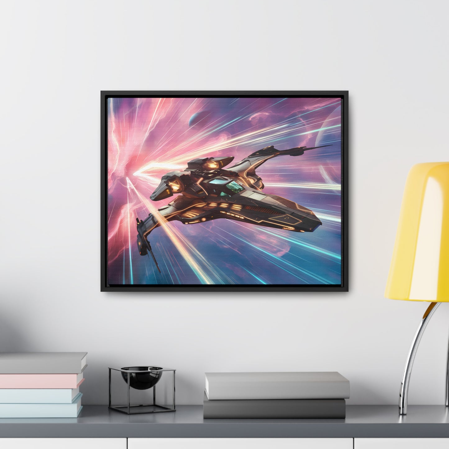 "Starship Through the Cosmic Rift" - Gallery Canvas Wraps, Horizontal Frame