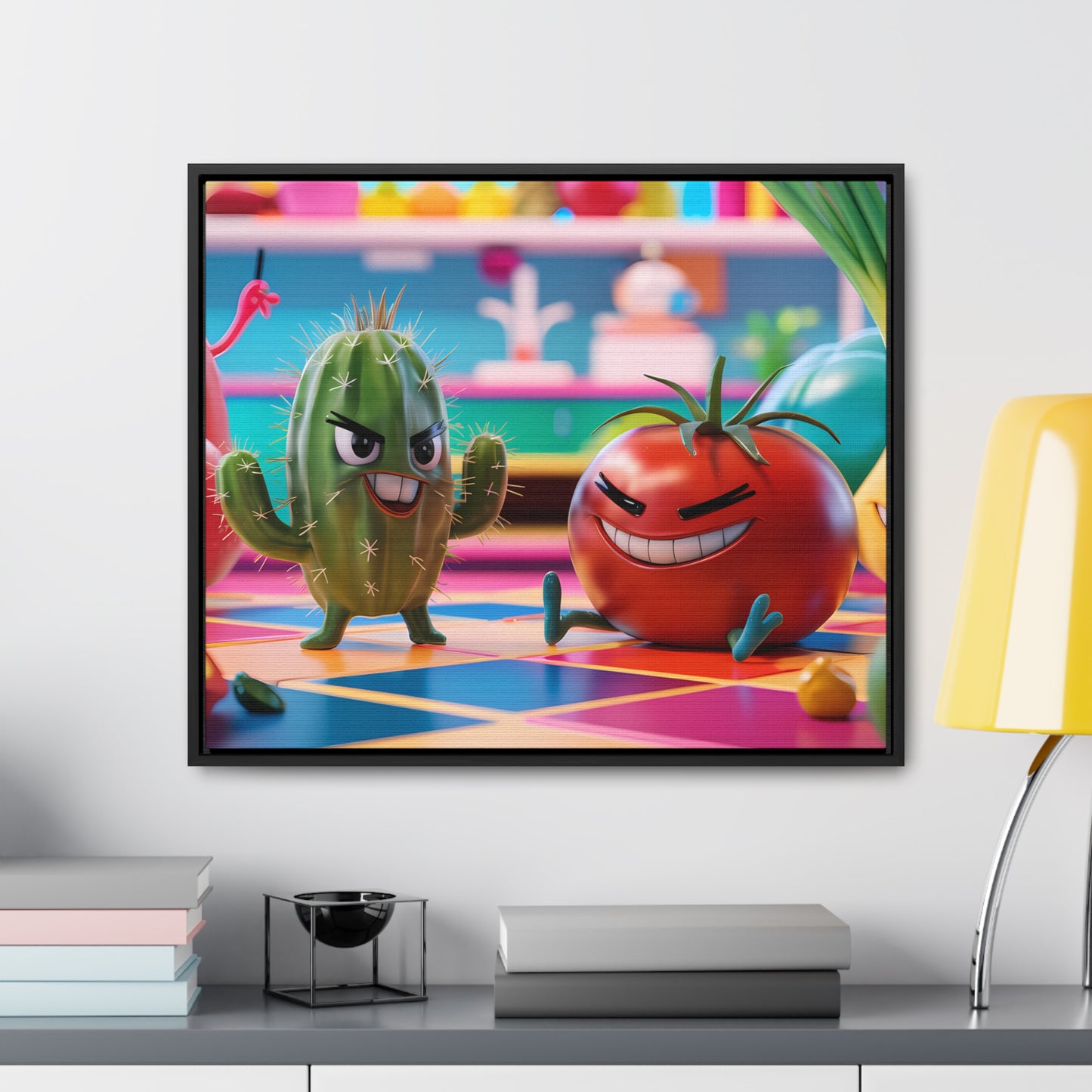 "Kitchen Showdown: The Produce Gang" - Gallery Canvas Wraps, Horizontal Frame