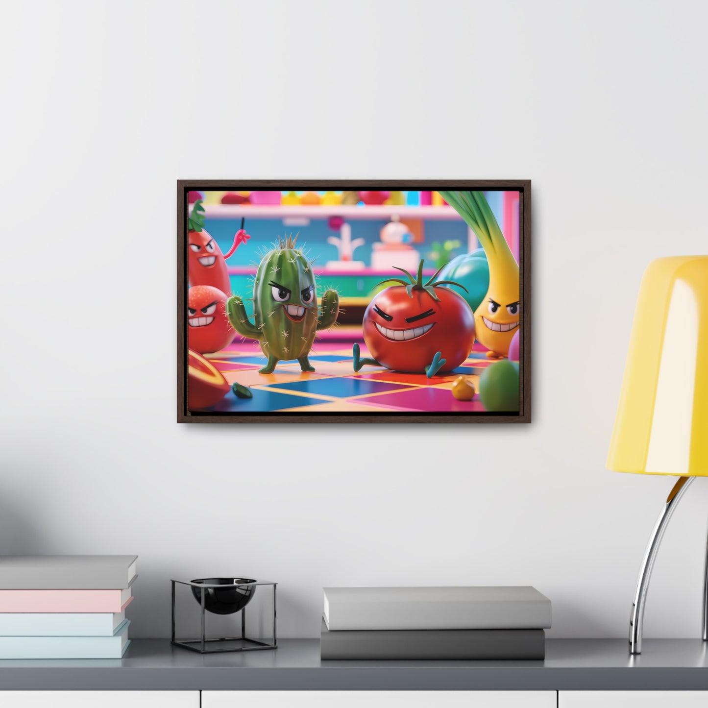 "Kitchen Showdown: The Produce Gang" - Gallery Canvas Wraps, Horizontal Frame