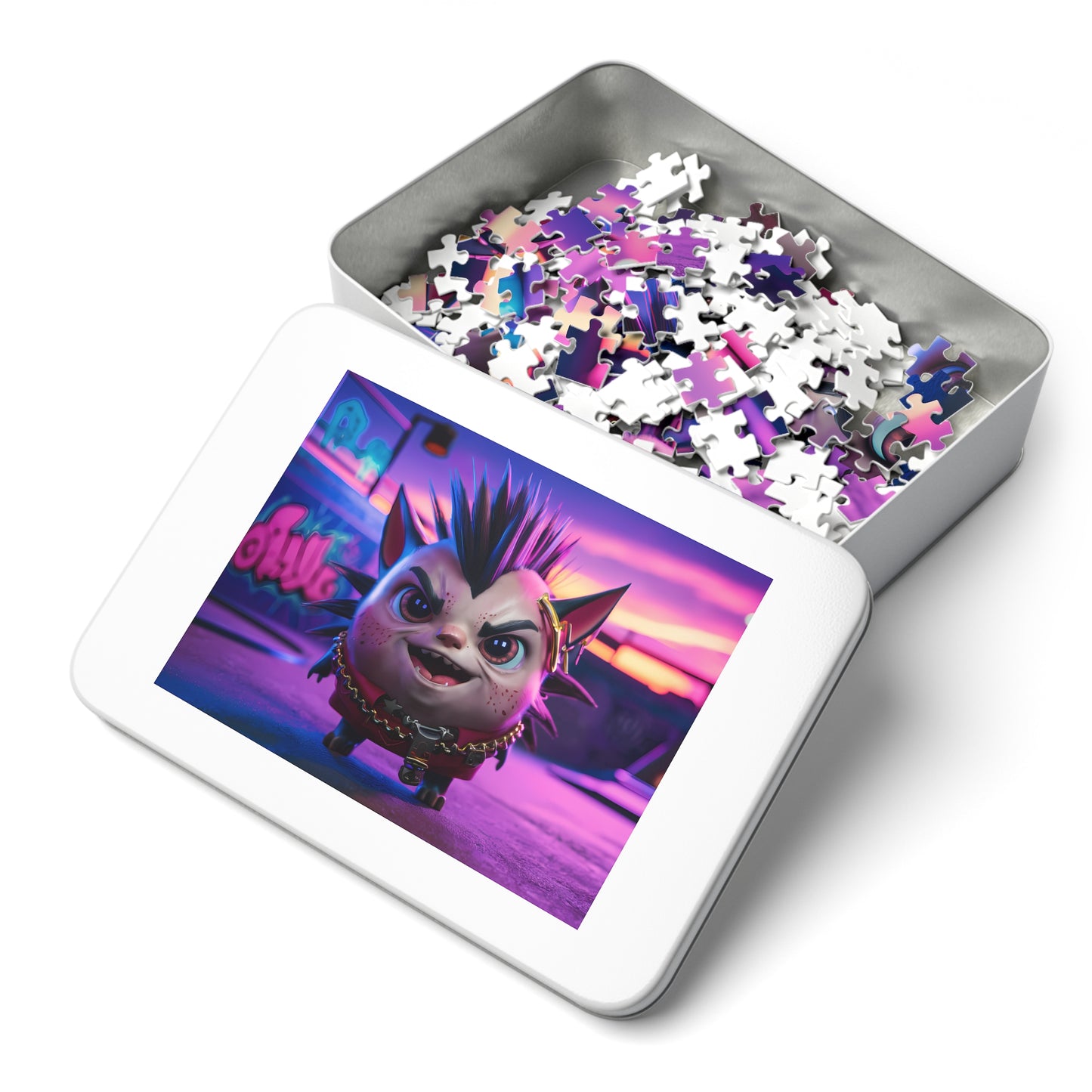 Punk Kitten in Neon Playground - Jigsaw Puzzle (30, 110, 252, 500,1000-Piece)