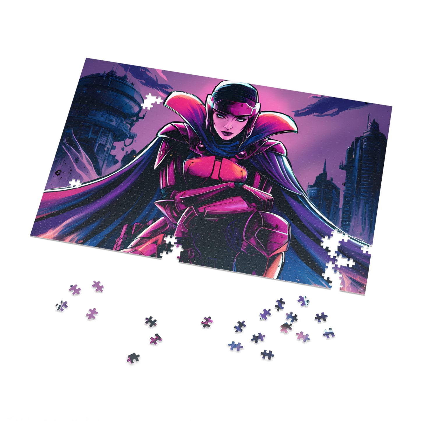 Crimson Enforcer of the Neon Fortress - Jigsaw Puzzle (30, 110, 252, 500,1000-Piece)