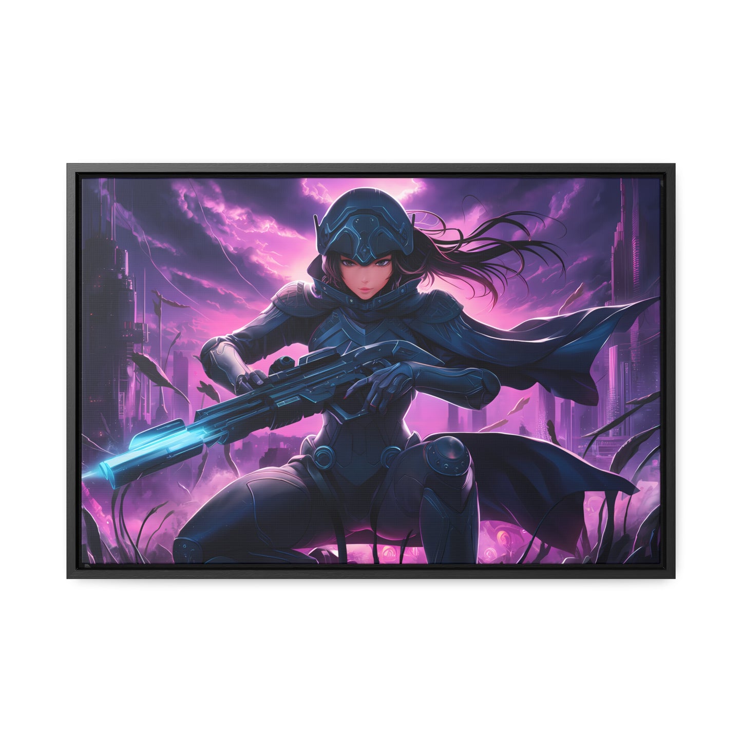 Shadow Sentinel: Neon Hunter - Gallery Canvas Wraps, Horizontal Frame