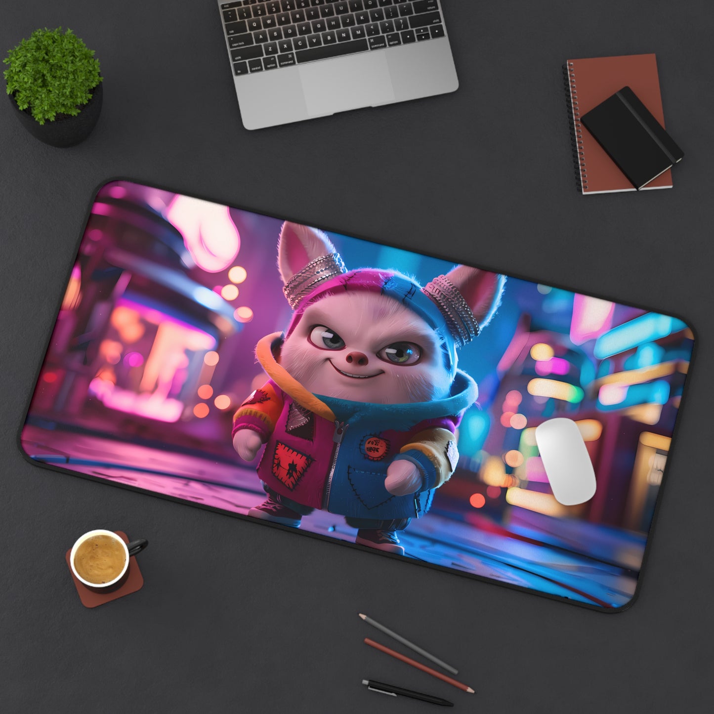 Neon City Guardian - Desk Mat