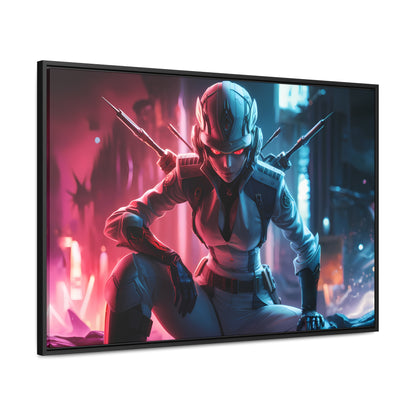 Cybernetic Valkyrie: Neon Enforcer - Gallery Canvas Wraps, Horizontal Frame