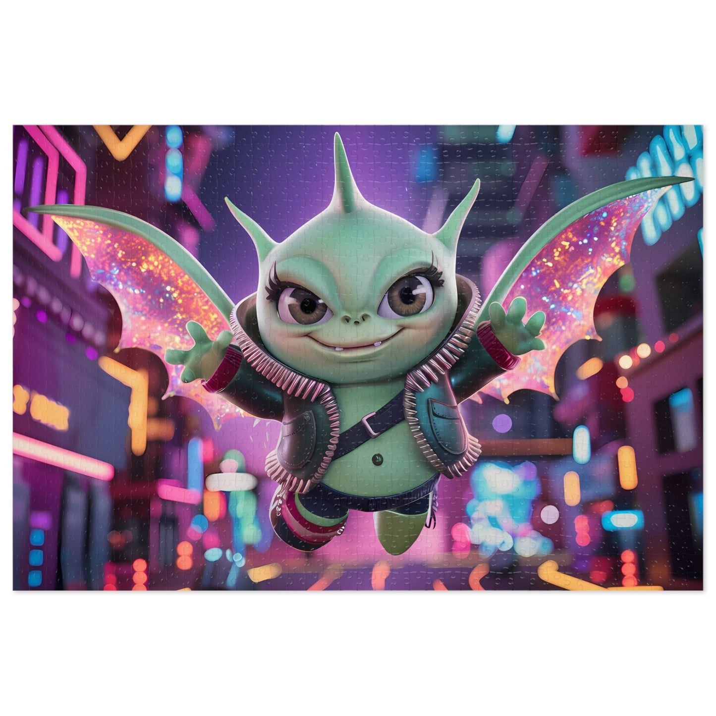 Cyberpunk Dragonling in Neon City - Jigsaw Puzzle (30, 110, 252, 500,1000-Piece)