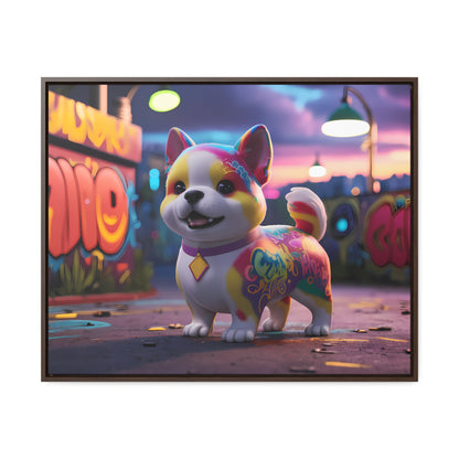 "Graffiti Pup in Neon Alley" - Gallery Canvas Wraps, Horizontal Frame