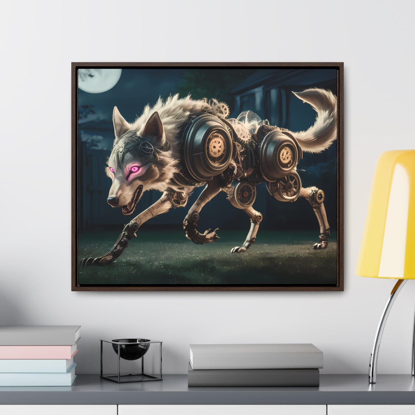 Cyberwolf Under the Moon - Gallery Canvas Wraps, Horizontal Frame