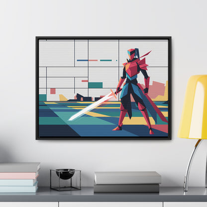 Neon Knight in a Digital Realm - Gallery Canvas Wraps, Horizontal Frame