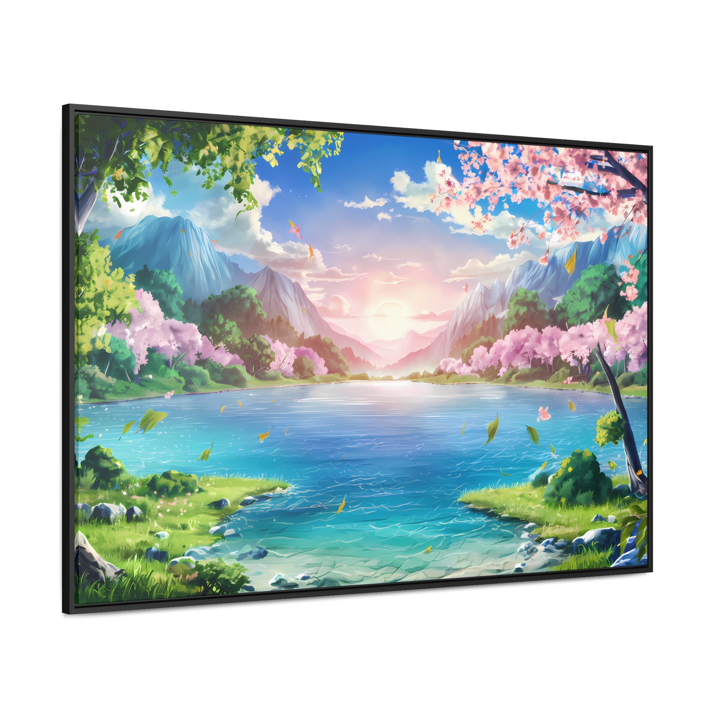 Serene Sunrise Over Blossoming Lake - Gallery Canvas Wraps, Horizontal Frame