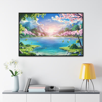 Serene Sunrise Over Blossoming Lake - Gallery Canvas Wraps, Horizontal Frame