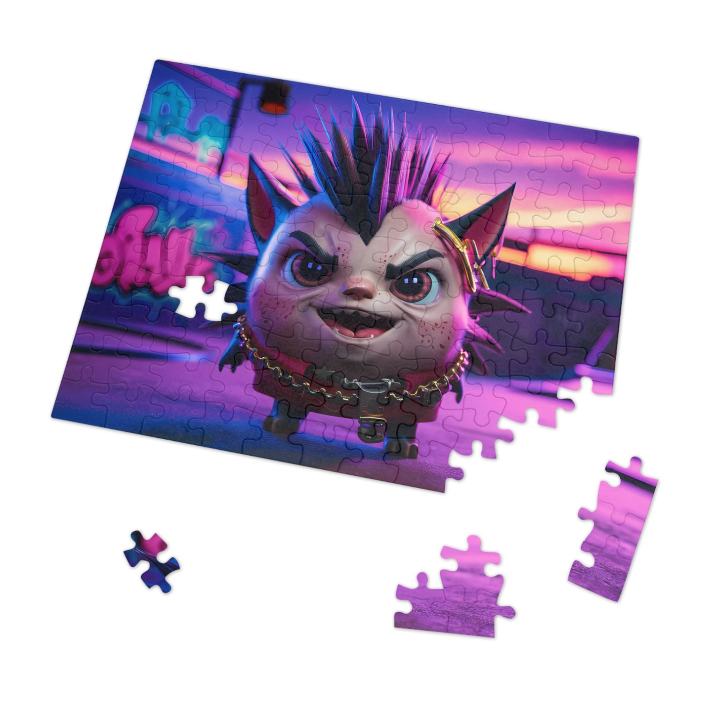 Punk Kitten in Neon Playground - Jigsaw Puzzle (30, 110, 252, 500,1000-Piece)